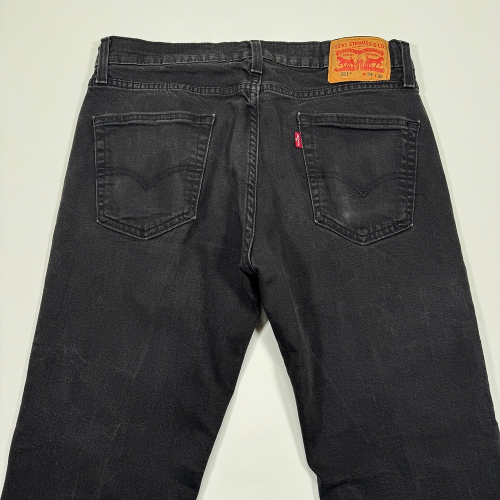 Levi's 511 Jeans Mens 34x30 Fit 32x28 Black Faded Denim Straight Grunge Skate - Picture 8 of 14